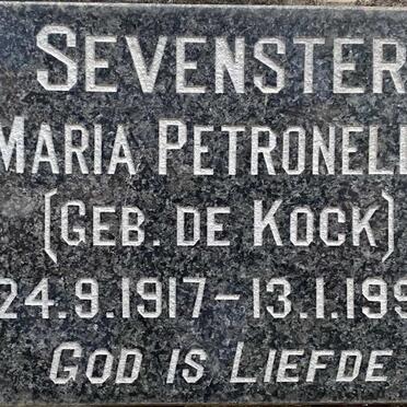 SEVENSTER Maria Petronella nee DE KOCK 1917-1996