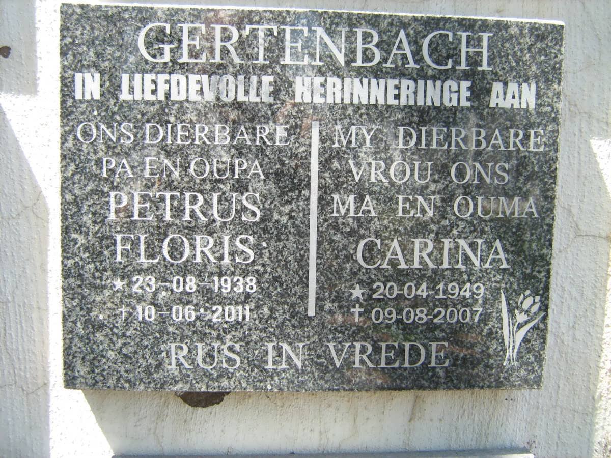 GERTENBACH Petrus Floris 1938-2011 & Carina 1949-2007