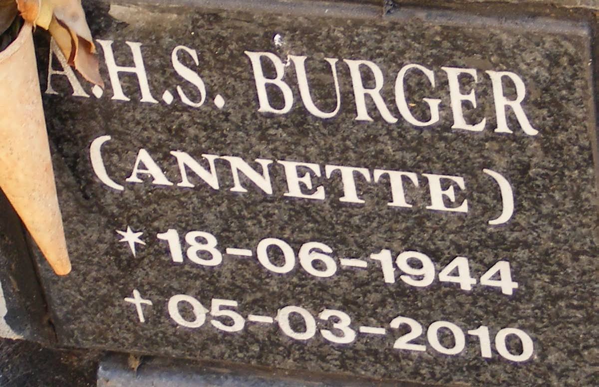 BURGER A.H.S. 1944-2010
