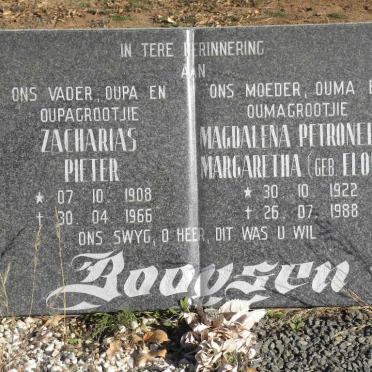 BOOYSEN Zacharias Pieter 1908-1966 &amp; Magdalena Petronella Margaretha ELOFF 1922-1988