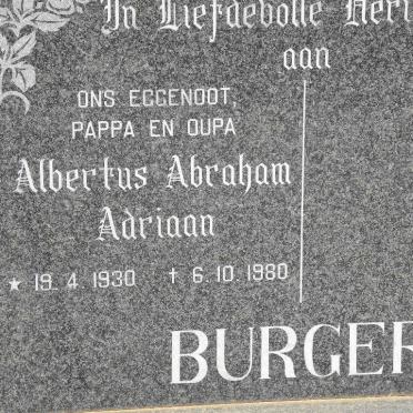 BURGER Albertus Abraham Adriaan 1930-1980