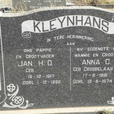 KLEYNHANS Jan H.O. 1917-1980 &amp; Anna C. GROBBELAAR 1916-1974
