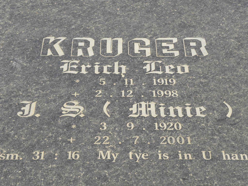 KRUGER Erich Leo 1919-1998 &amp; J.S. 1920-2001