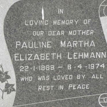 LEHMANN Pauline Martha Elizabeth 1889-1974