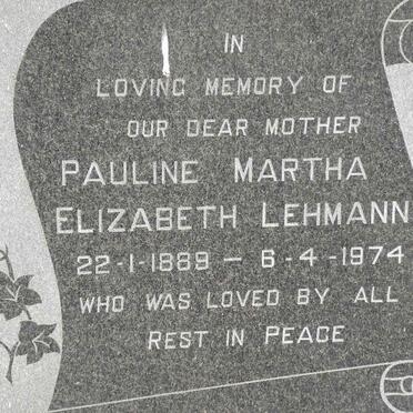 LEHMANN Pauline Martha Elizabeth 1889-1974