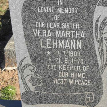LEHMANN Vera Martha 1909-1978