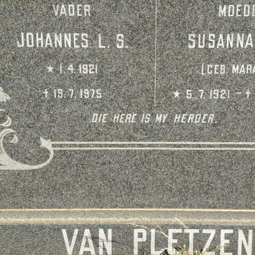 PLETZEN Johannes L.S., van 1921-1975 &amp; Susanna E.M. MARAIS 1921-1987