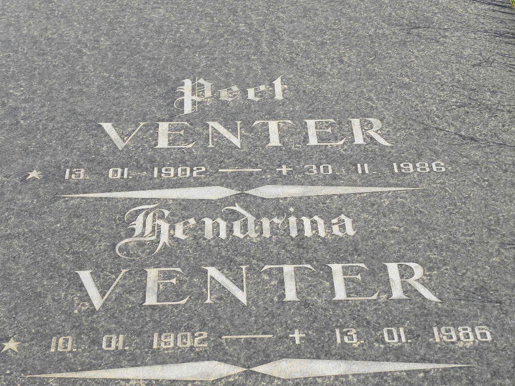 VENTER Peet 1902-1986 &amp; Hendrina 1902-1986