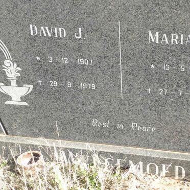 WELGEMOED David J. 1907-1979 &amp; Maria J.E. 1913-1980