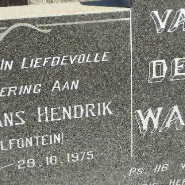 WALT Gert Frans Hendrik, van der 1910-1975 &amp; Hester Elizabeth STEYN 1917-2002