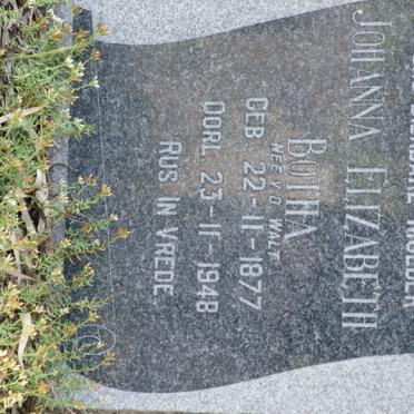 BOTHA Johanna Elizabeth nee V.D. WALT 1877-1948