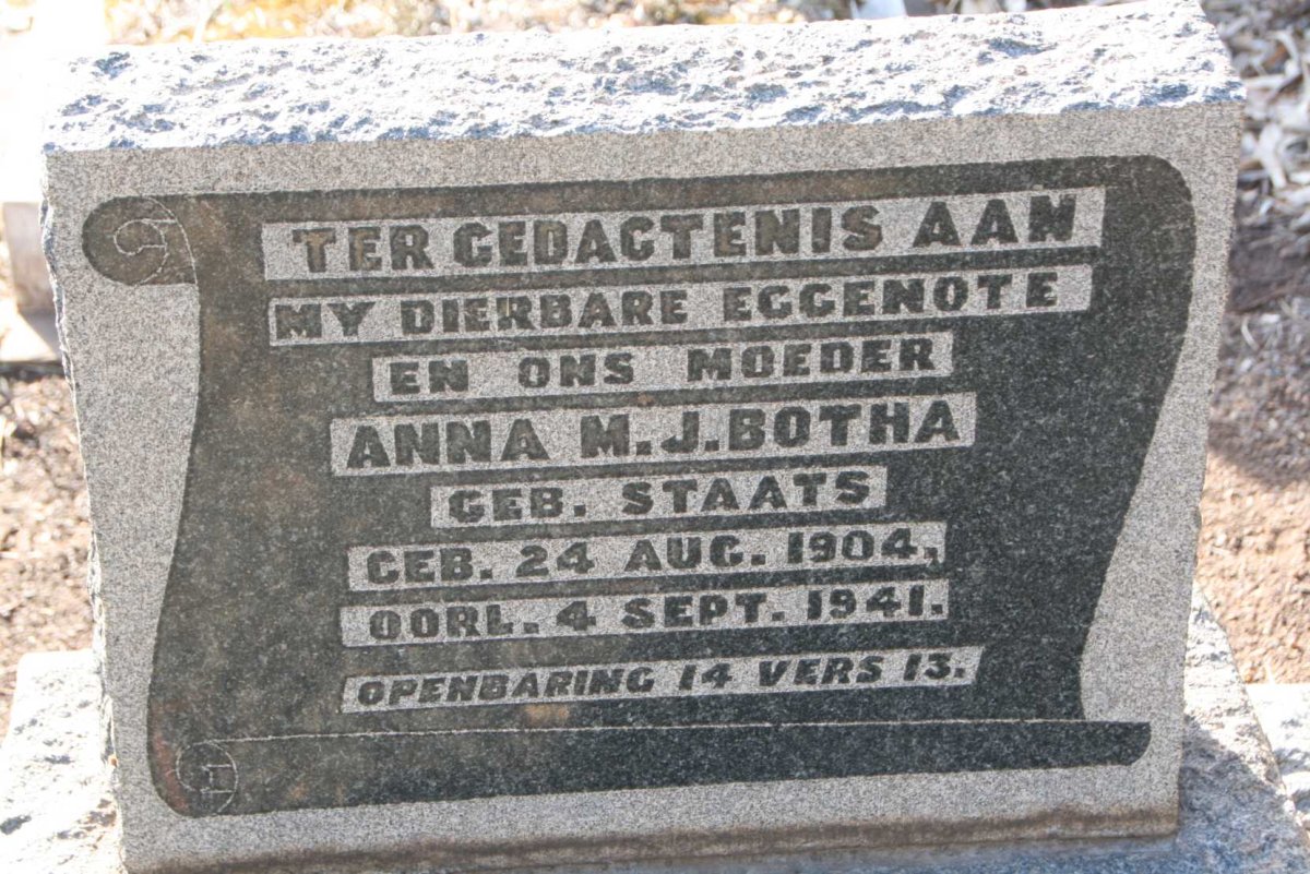 BOTHA Anna M.J. nee STAATS 1904-1941