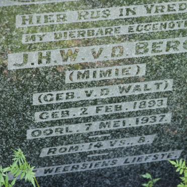 BERG J.H.W., v.d. nee V. D. WALT 1893-1937
