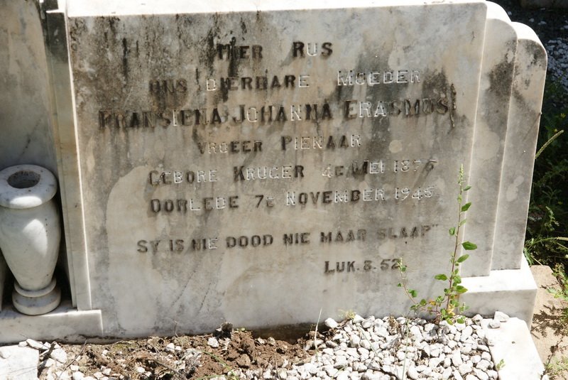 ERASMUS Fransiena Johanna formerly PIENAAR nee KRUGER 1875-1945