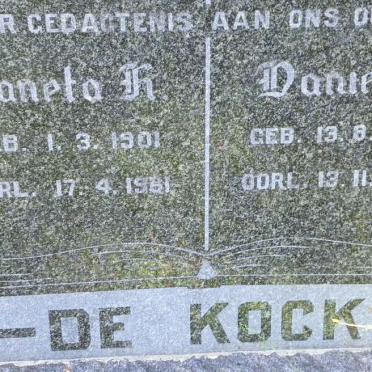 KOCK Daniel J., de 1892-1962 &amp; Janeta K. 1901-1961