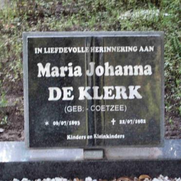 KLERK Maria Johanna, de nee COETZEE 1893-1982