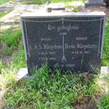 KLEYNHANS A.A.S. 1897-1966 &amp; Heila 1907-