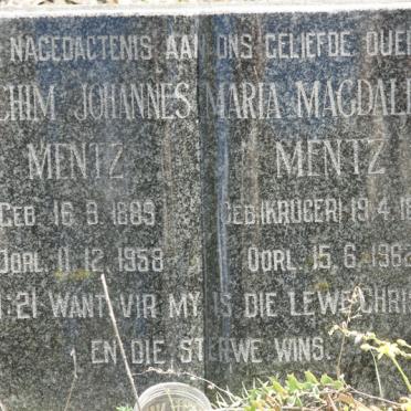 MENTZ Joachim Johannes 1889-1958 &amp; Maria Magdalena KRUGER 1893-1962