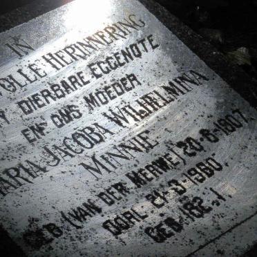 MINNIE Maria Jacoba Wilhelmina nee VAN DER MERWE 1907-1960