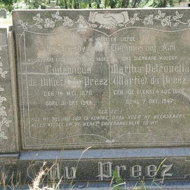 PREEZ Lodewicus de Villiers, du 1870-1944 &amp; Martha Petronella DE KLERK 1876-1947