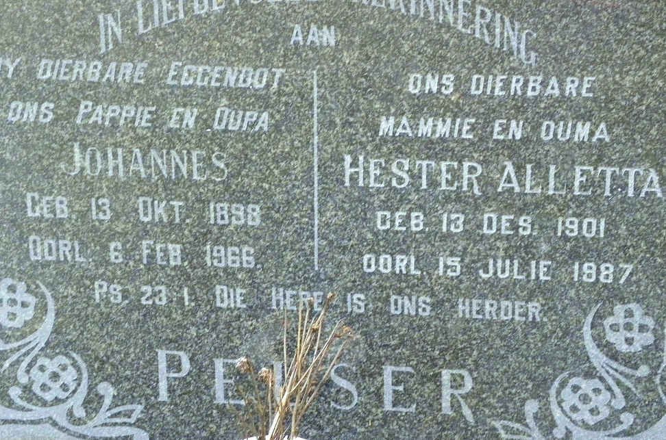 PELSER Johannes 1898-1966 &amp; Hester Aletta 1901-1987