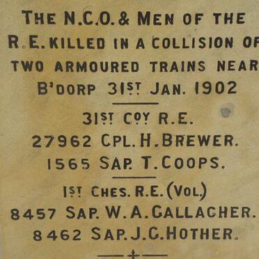 8. Killed in a collision between two armoured trains near Burghersdorp 1902