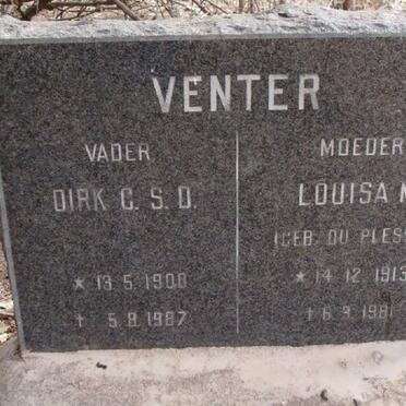 VENTER Dirk C.S.D. 1900-1987 &amp; Louisa M. DU PLESSIS 1913-1981