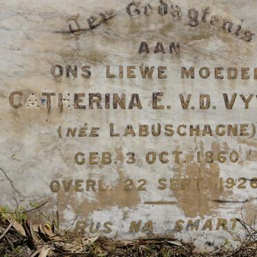 VYVER Catherina E., v.d. nee LABUSCHAGNE 1860-1926