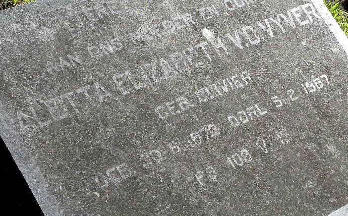 VYVER Aletta Elizabeth, v.d nee OLIVIER 1873-1967