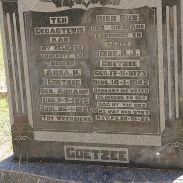 COETZEE Dirk H.J. 1873-1942 &amp; Anna M. AUCAMP 1876-1926