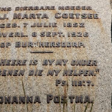 COETSEE A.J. Marta 1852-1926