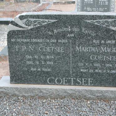 COETSEE T.P.N. 1874-1959 &amp; Martha Magdalena 1885-1962