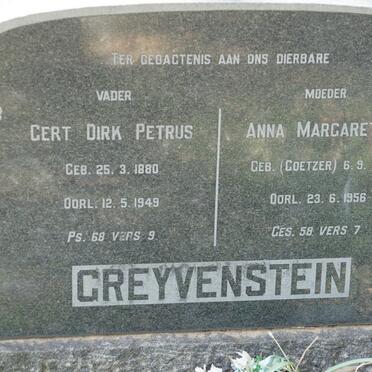 GREYVENSTEIN Gert Dirk Petrus 1880-1949 &amp; Anna Margaretha COETZER 1882-1956