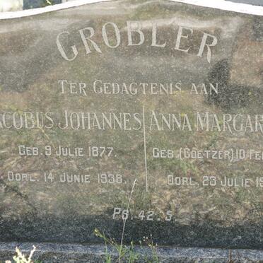 GROBLER Jacobus Johannes 1877-1938 &amp; Anna Margaretha COETZER 1882-1960