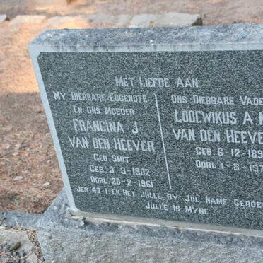 HEEVER Lodewikus A.M., van den 1890-1978 &amp; Francina J. SMIT 1902-1961