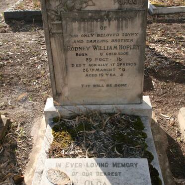 HOPLEY Rodney William 1918-1938 :: HOPLEY Olga 1914-1976 
