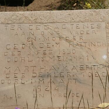 HATTINGH George M. 1860-1941 &amp; Martha Maeritha DE KLERK -1924