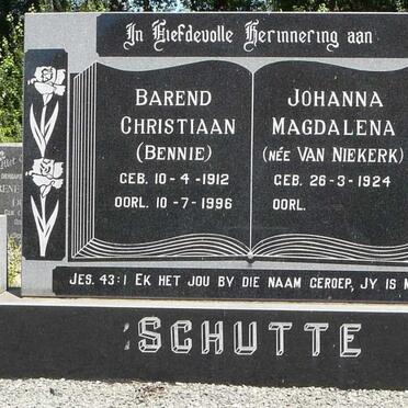 SCHUTTE Barend Christiaan 1912-1996 &amp; Johanna Magdalena VAN NIEKERK 1924-