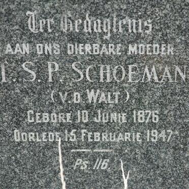 SCHOEMAN T.S.P. nee V.D. WALT 1876-1947