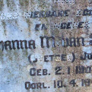 STAADEN Johanna M, van nee COETSEE 1906-1940