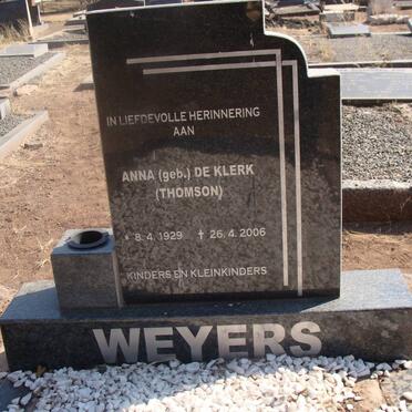WEYERS Anna voorheen THOMSON nee DE KLERK 1929-2006