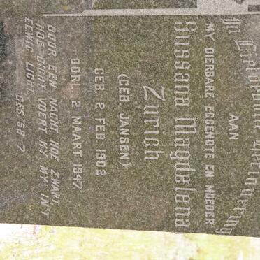 ZÜRICH Sussana Magdalena nee JANSEN 1902-1947