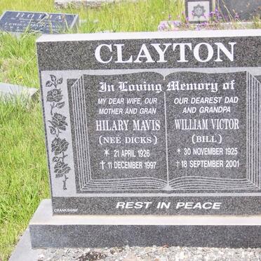CLAYTON William Victor 1925-2001 &amp; Hilary Mavis DICKS 1926-1997
