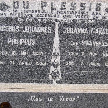 PLESSIS  Jacobus Johannes Philippus, du 1895-1959 &amp; Johanna Carolina SWANEPOEL 1894-1976
