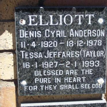 ELLIOTT Denis Cyril Anderson 1920-1978 &amp; Tessa Jeffares TAYLOR 1927-1993
