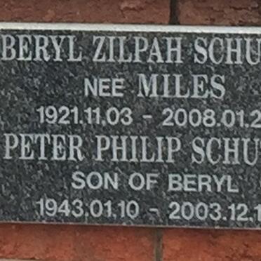 SCHUTTE Beryl Zilpah nee MILES 1921-2008 :: SCHUTTE Peter Philip 1943-2003