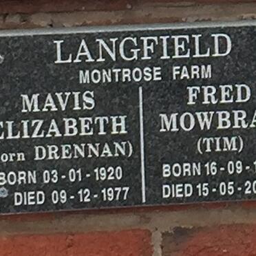 LANGFIELD Fred Mowbray 1919-2009 &amp; Mavis Elizabeth DRENNAN 1920-1977