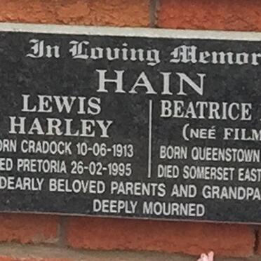 HAIN Lewis Harley 1913-1995 &amp; Beatrice Pearl FILMER 1917-2004