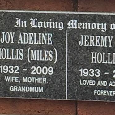 HOLLIS Jeremy Roy 1933-2011 &amp; Joy Adeline MILES 1932-2009