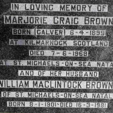 BROWN William MacLintock 1901-1981 &amp; Marjorie Craig CALVER 1899-1968